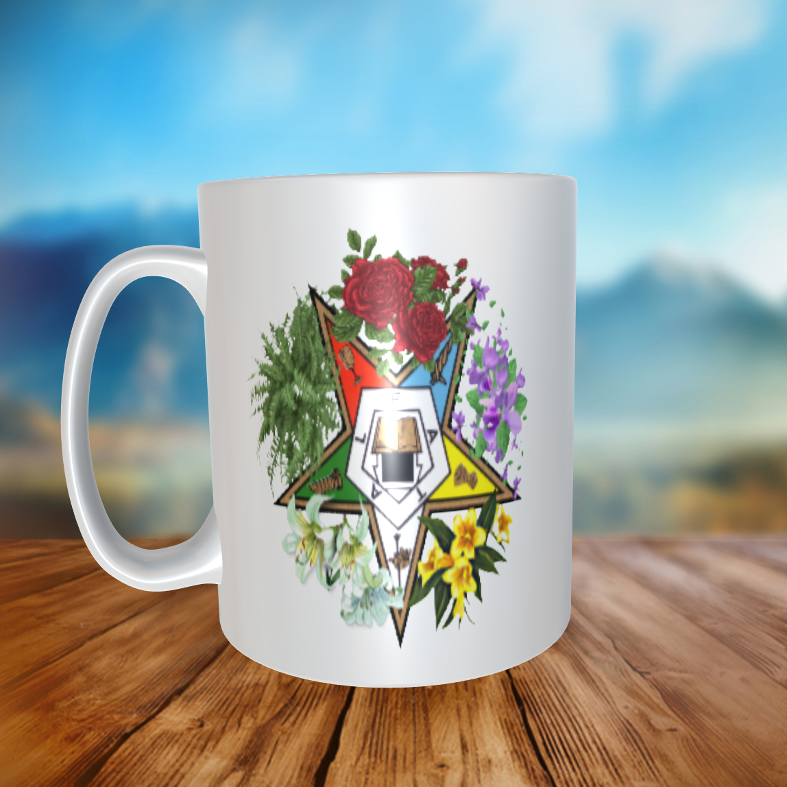 (image for) Eastern Star Emblem with Flowers Mug - Click Image to Close